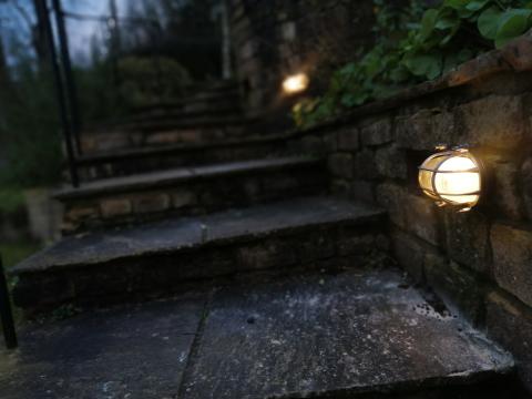 New outdoor garden wall lights installed by a registered electrician in Box, Corsham