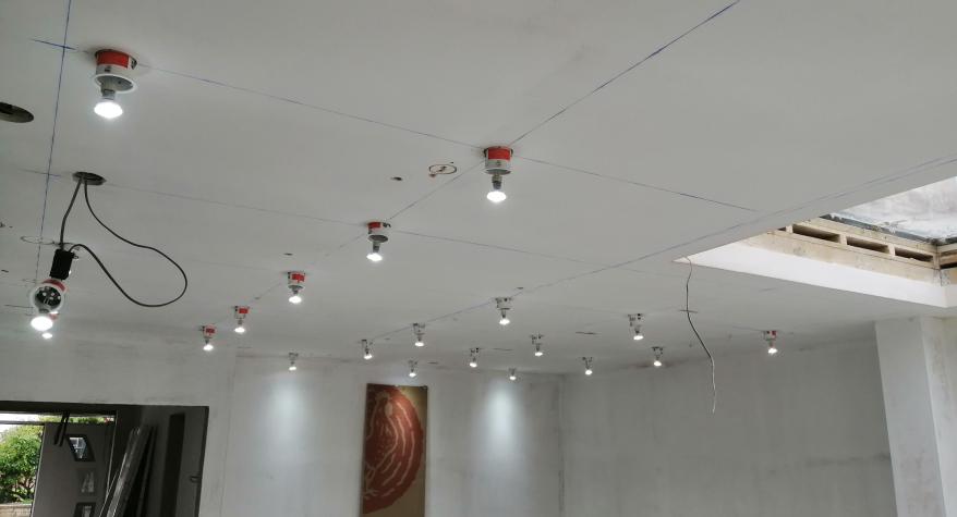 Lots of Gu10 downlights installed by an electrician using the architects drawings in Chippenham