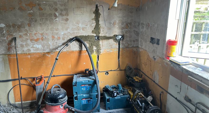 First fix of kitchen wiring during a partial re-wire