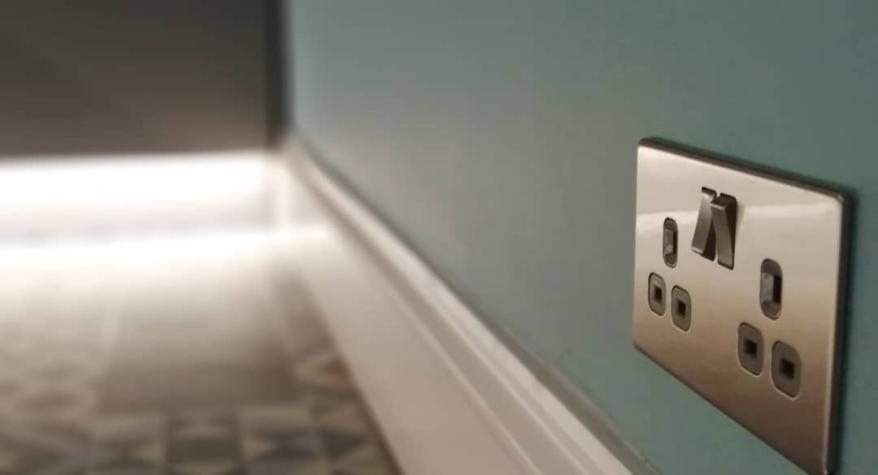 Decorative brushed steel double socket - Kitchen electrics in Bath